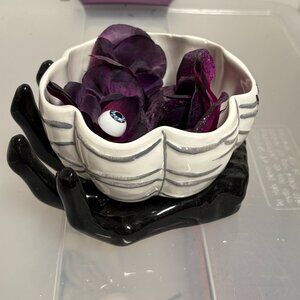 Ceramic Skeleton Hand Candy Dish Spider web 5" Halloween